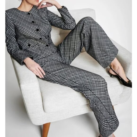 Spanx Super Smooth Perfect Fit Ponte Jacquard Wide Leg Black Plaid Checkered 1X - Picture 4 of 16